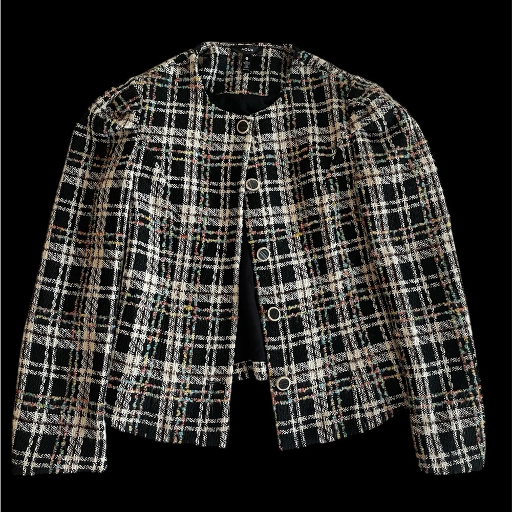 Bloomingdale’s Aqua Black and White Tweed Blazer Jacket